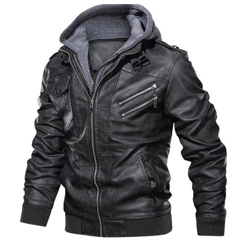 Jaqueta Masculina de Couro Legítimo Euro Fashion - Preto