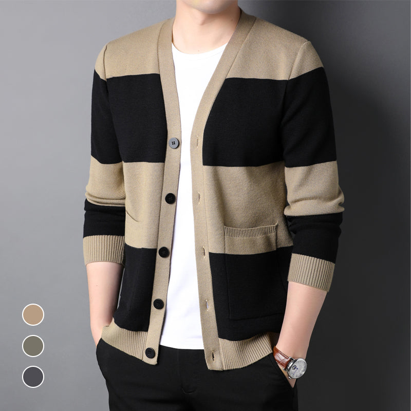 Cardigan de Punto a Rayas con Botones para Hombre