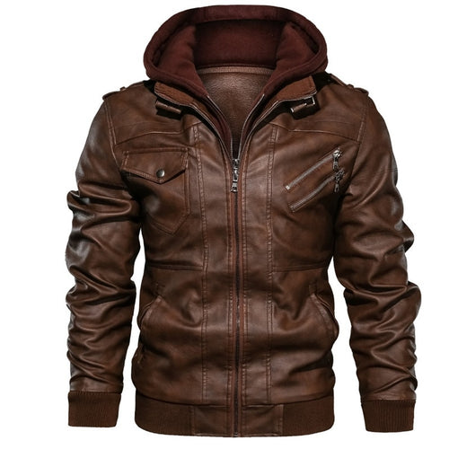 Jaqueta Masculina de Couro Legítimo Euro Fashion - Marrom