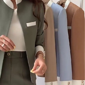 🔥Otoño/Invierno Hot Sale🔥Conjunto de 2 Piezas para Mujer: Elegante Chaqueta con Cuello Alto y Pantalón