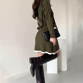 🎅Pre-venta de Navidad🎁Suéter de punto para mujer ＆Falda corta Conjunto de 2 piezas