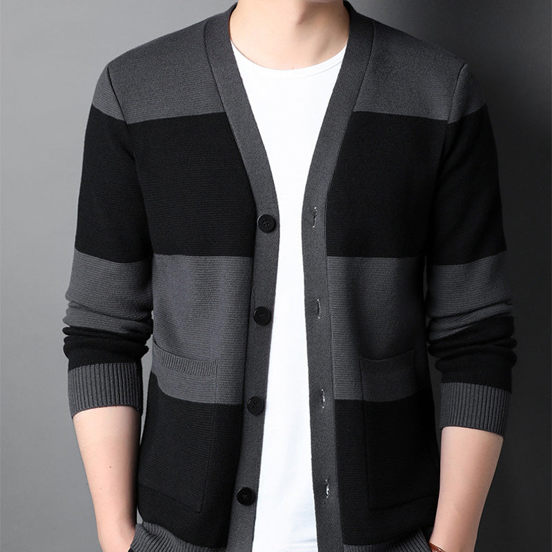Cardigan de Punto a Rayas con Botones para Hombre