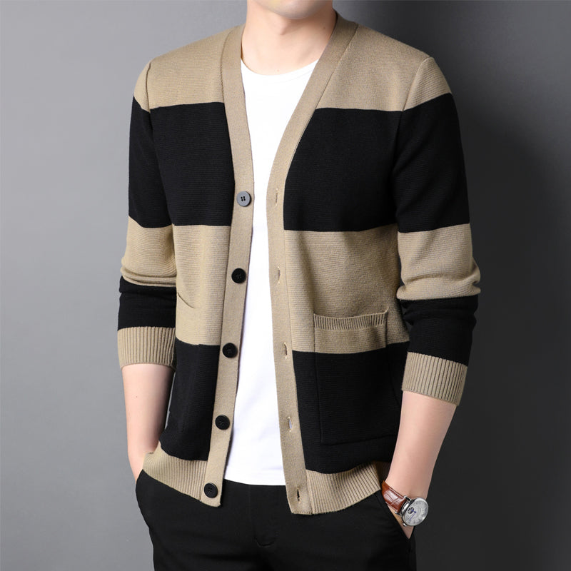 Cardigan de Punto a Rayas con Botones para Hombre