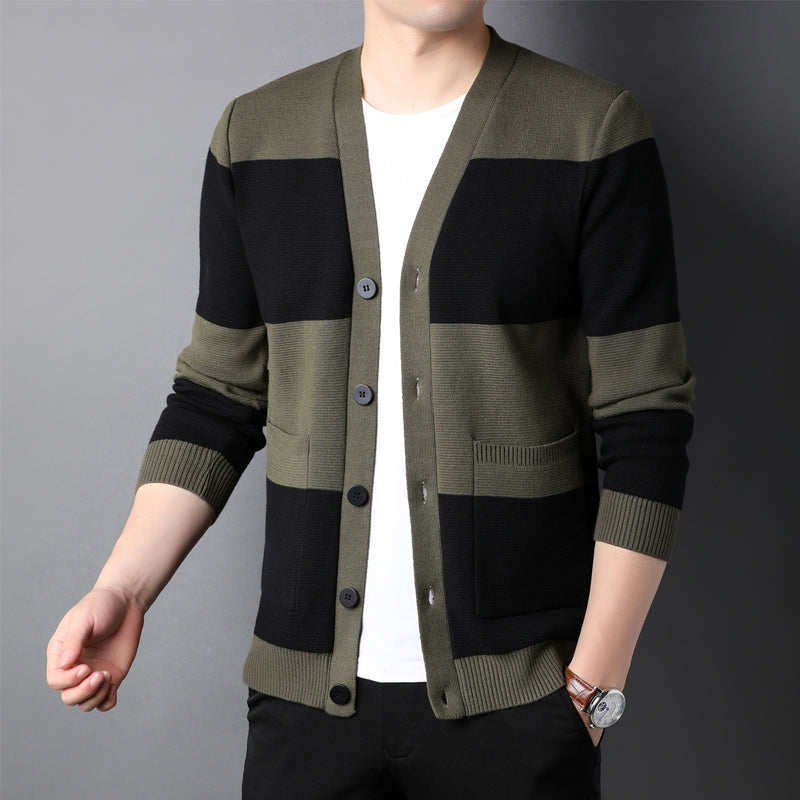 Cardigan de Punto a Rayas con Botones para Hombre