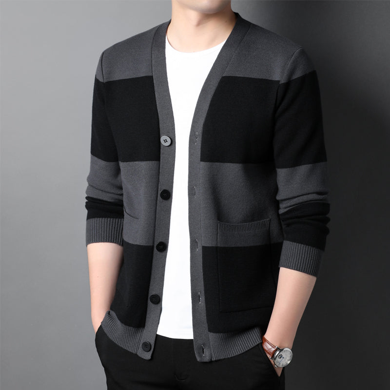 Cardigan de Punto a Rayas con Botones para Hombre